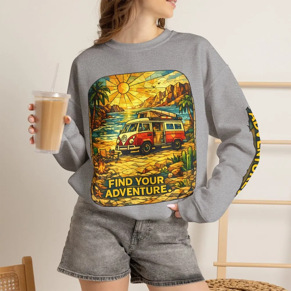 Unisex Heavy Blend™ Crewneck Sweatshirt — "Find Your Adventure" Design Cubic-Line