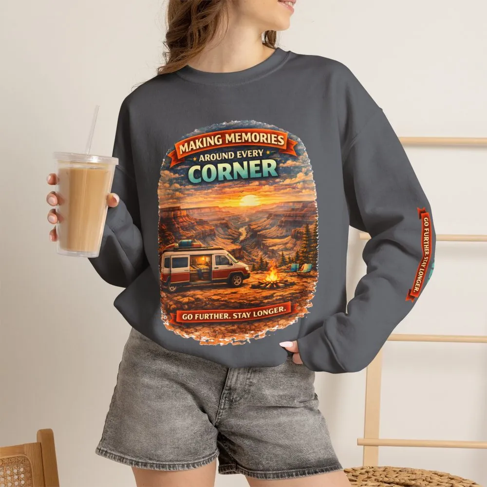Unisex Heavy Blend™ Crewneck Sweatshirt — "Making Memories Around Every Corner" Design Scenic-Line