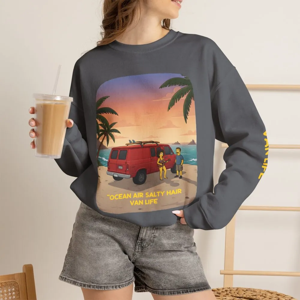 14920997276852521399_2048.jpeg Unisex Heavy Blend™ Crewneck Sweatshirt — "Ocean Air Salty Hair Van Life" Design Sitcom-Line