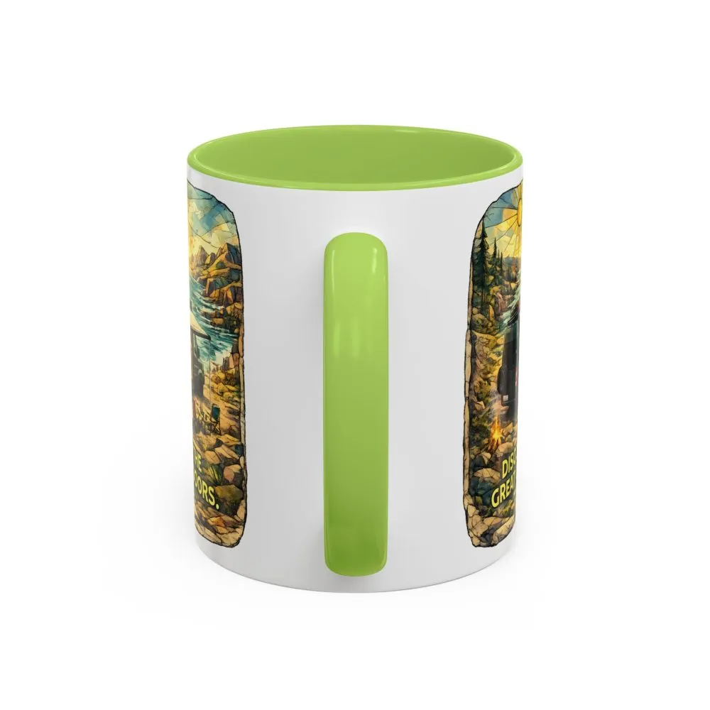 Accent Coffee Mug (11, 15oz) — "Discover The Great Outdoors" Design Cubic-Line