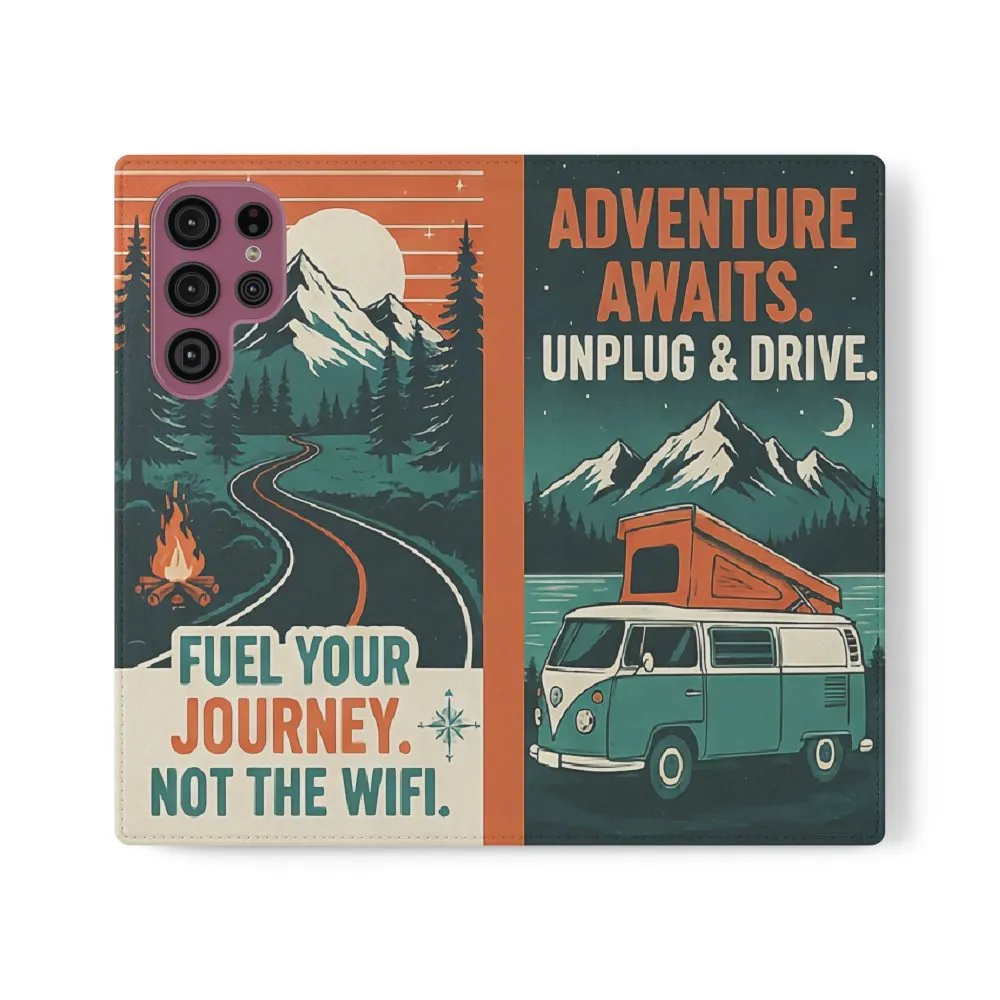 Flip Phone Case — "Adventure Awaits, Fuel Your Journey, Not the WiFi" Wallet Cover