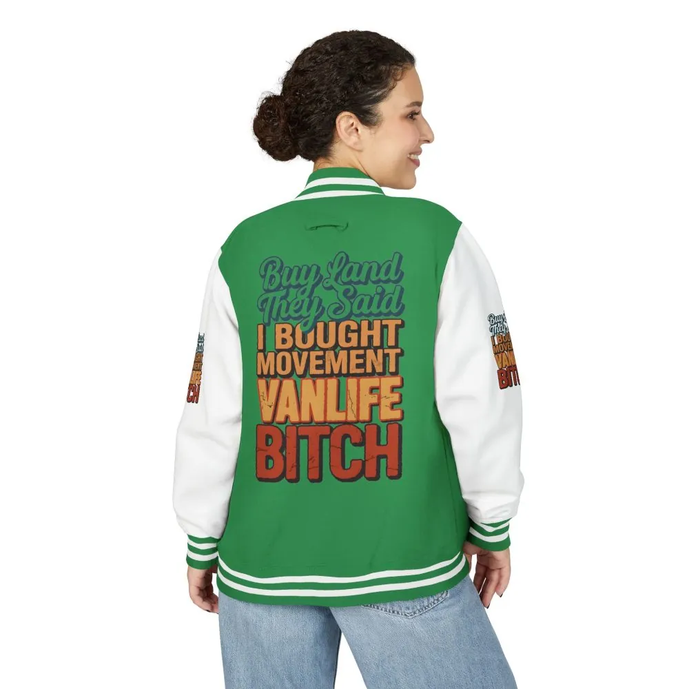 14934278983397933654_2048.jpeg Unisex Heavyweight Letterman Jacket — "Buy Land They Said" Design F**K-Line