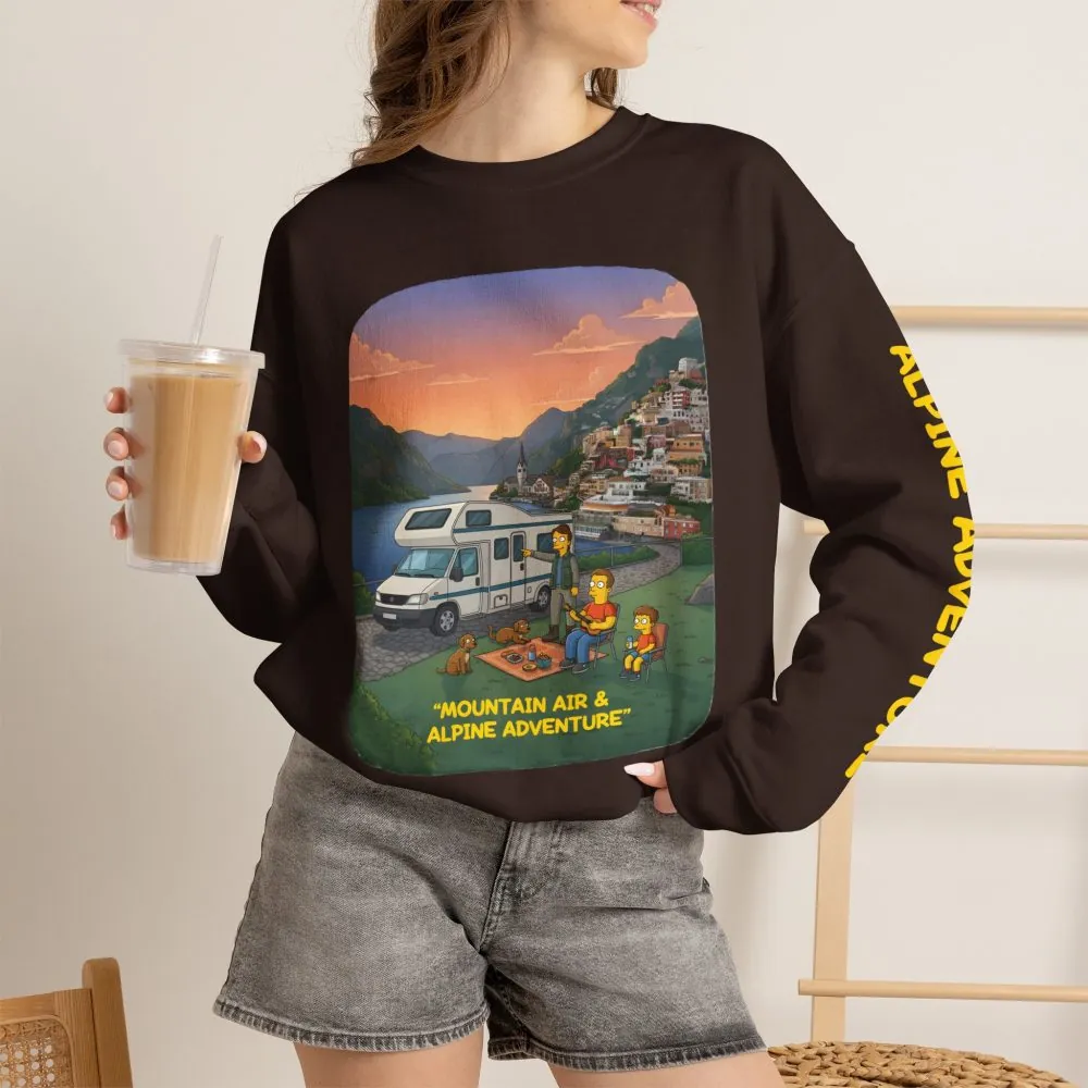 Unisex Heavy Blend™ Crewneck Sweatshirt — "Mountain Air-Alpine Adventure" Design Sitcom-Line