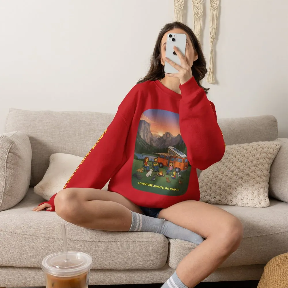 Unisex Heavy Blend™ Crewneck Sweatshirt — "Adventure Awaits-Go Find It"" Design Sitcom-Line