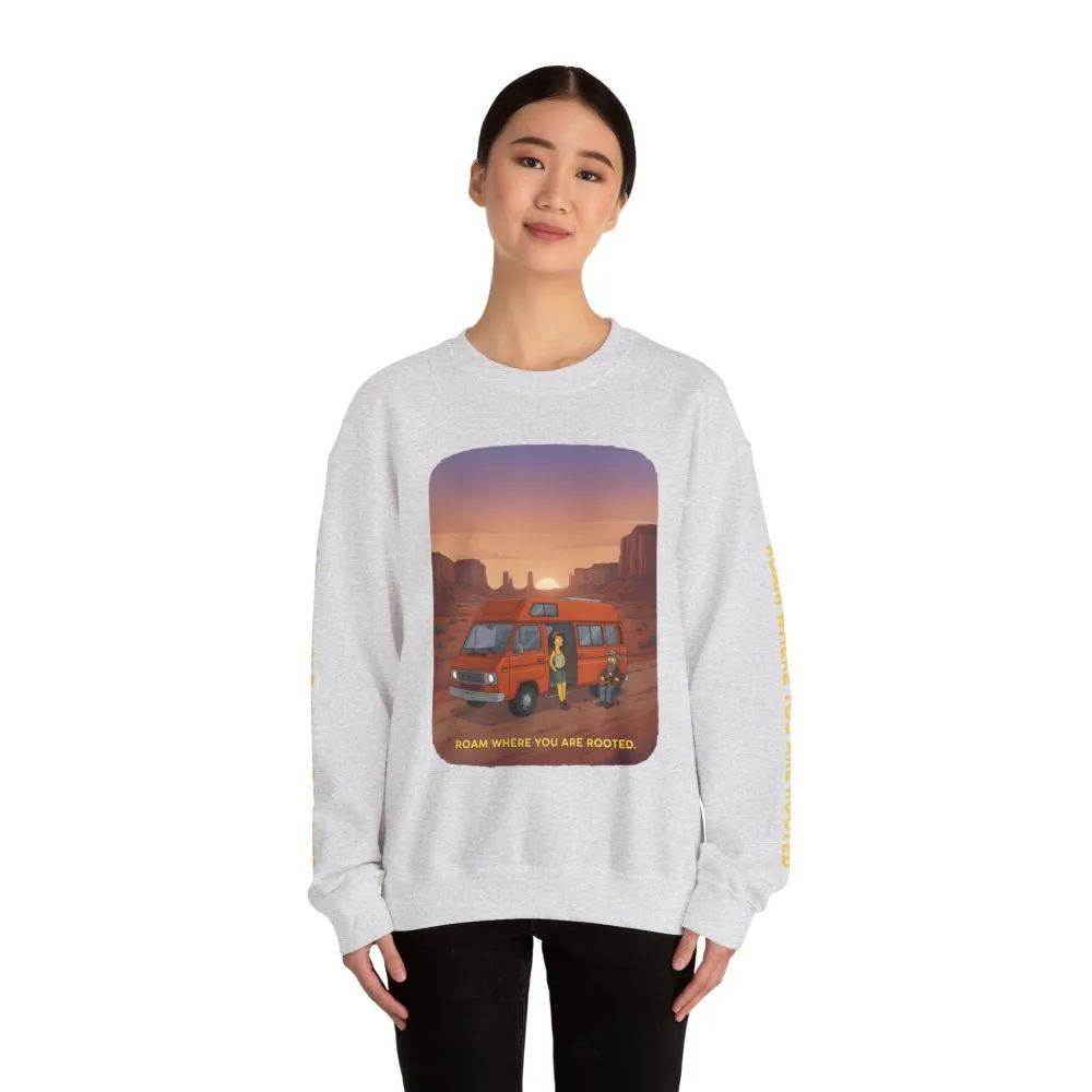 Unisex Heavy Blend™ Crewneck Sweatshirt — "Roam Where You Are Rooted" Design Sitcom-Line