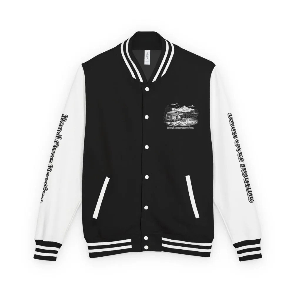 Unisex Heavyweight Letterman Jacket — "Road Over Routine" Travel Varsity Coat