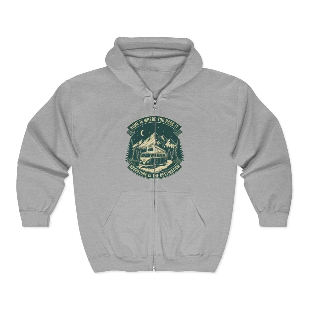14953862540090172438_2048.jpeg Zip Hoodie — "Home Is Where You Park It-Adventure is the destination"(Only Front Printed) Camper Van Adventure Zip-Up