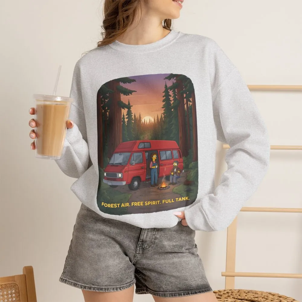 Unisex Heavy Blend™ Crewneck Sweatshirt — "Forest Air Free Spirit Full Tank" Design Sitcom-Line