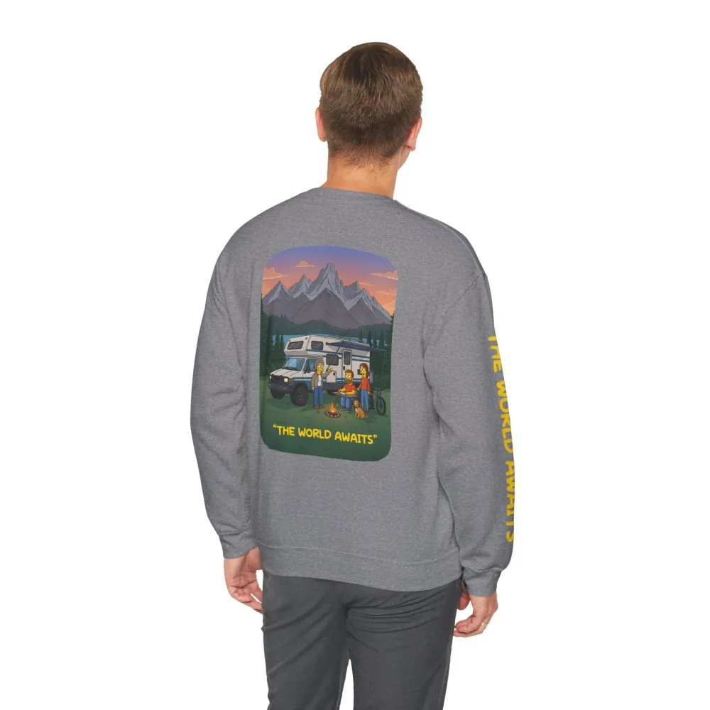 14960042933978716447_2048.jpeg Unisex Heavy Blend™ Crewneck Sweatshirt — "The World Awaits" Design Sitcom-Line