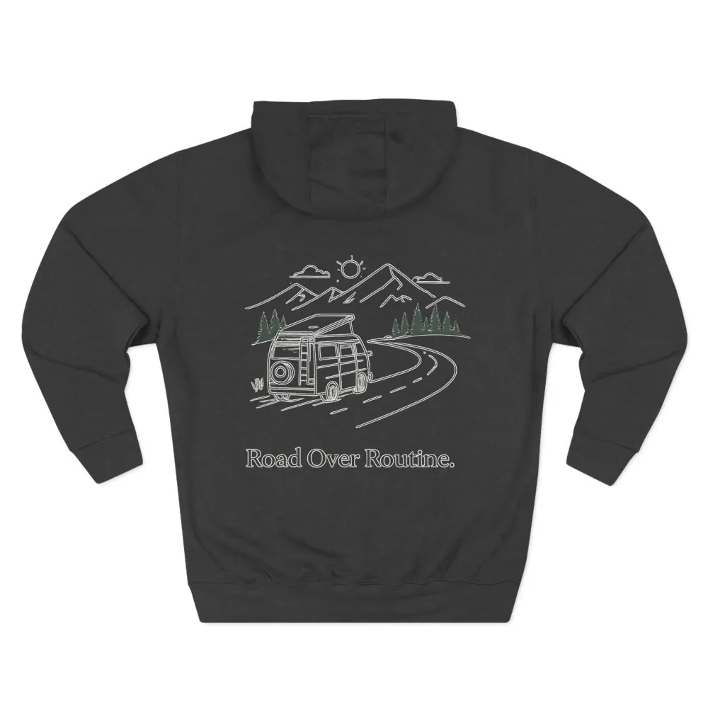 14968767905960817721_2048.jpeg Three-Panel Fleece Hoodie - "Road Over Routine" Design Minimal-Line