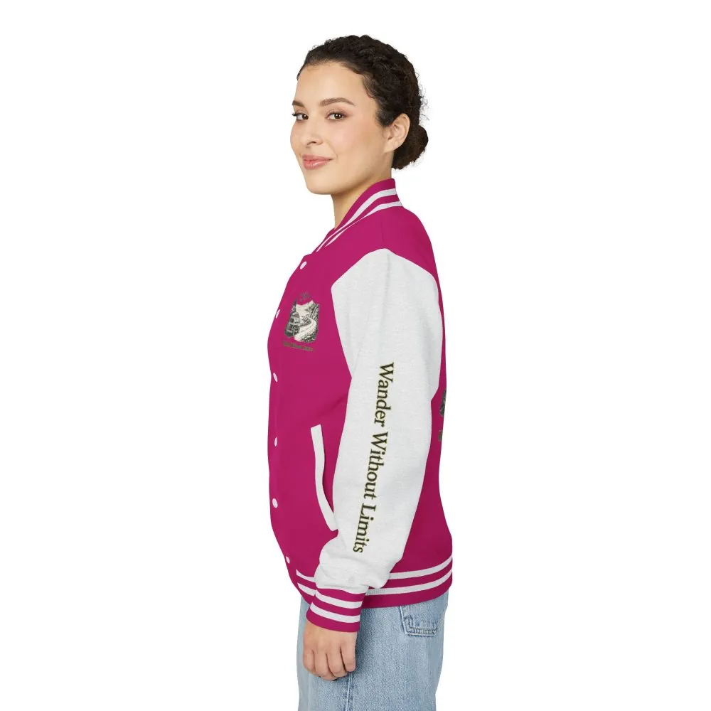 Unisex Heavyweight Letterman Jacket — "Wander Without Limits" Travel Varsity Coat
