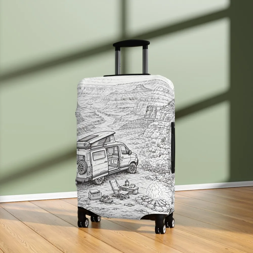 Luggage Cover — Adventure Camper Sketch Travel Suitcase