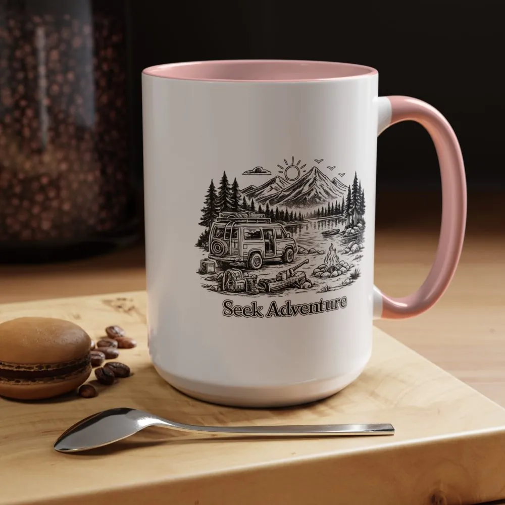 Accent Coffee Mug (11, 15oz) — "Seek Adventure" Design Minimal-Line