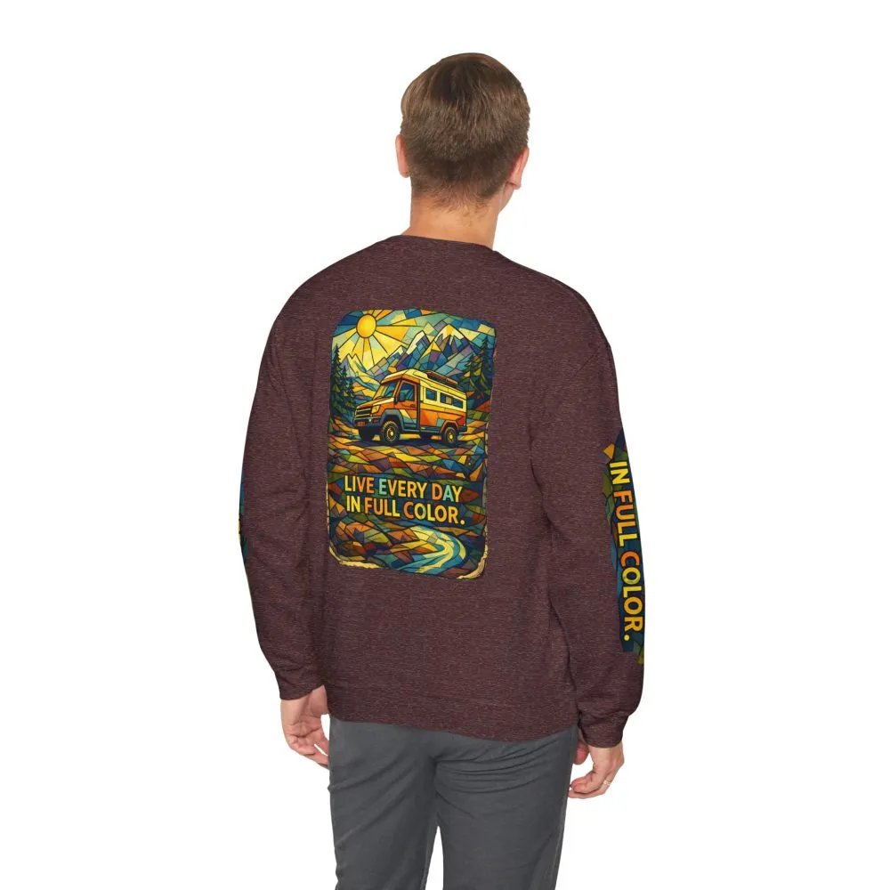Unisex Heavy Blend™ Crewneck Sweatshirt — "Live Every Day InFull Color" Design Cubic-Line