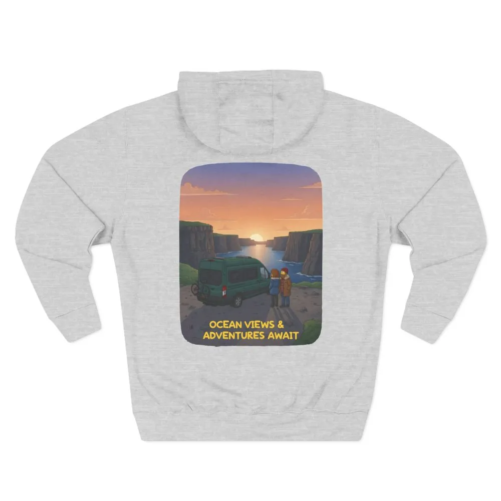 Three-Panel Fleece Hoodie - "Ocean Views-Adventures Awaits" Design Sitcom-Line