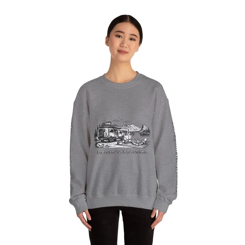 Unisex Heavy Blend™ Crewneck Sweatshirt — "Lifes A Journey,Enjoy The Ride" Design Minimal-Line