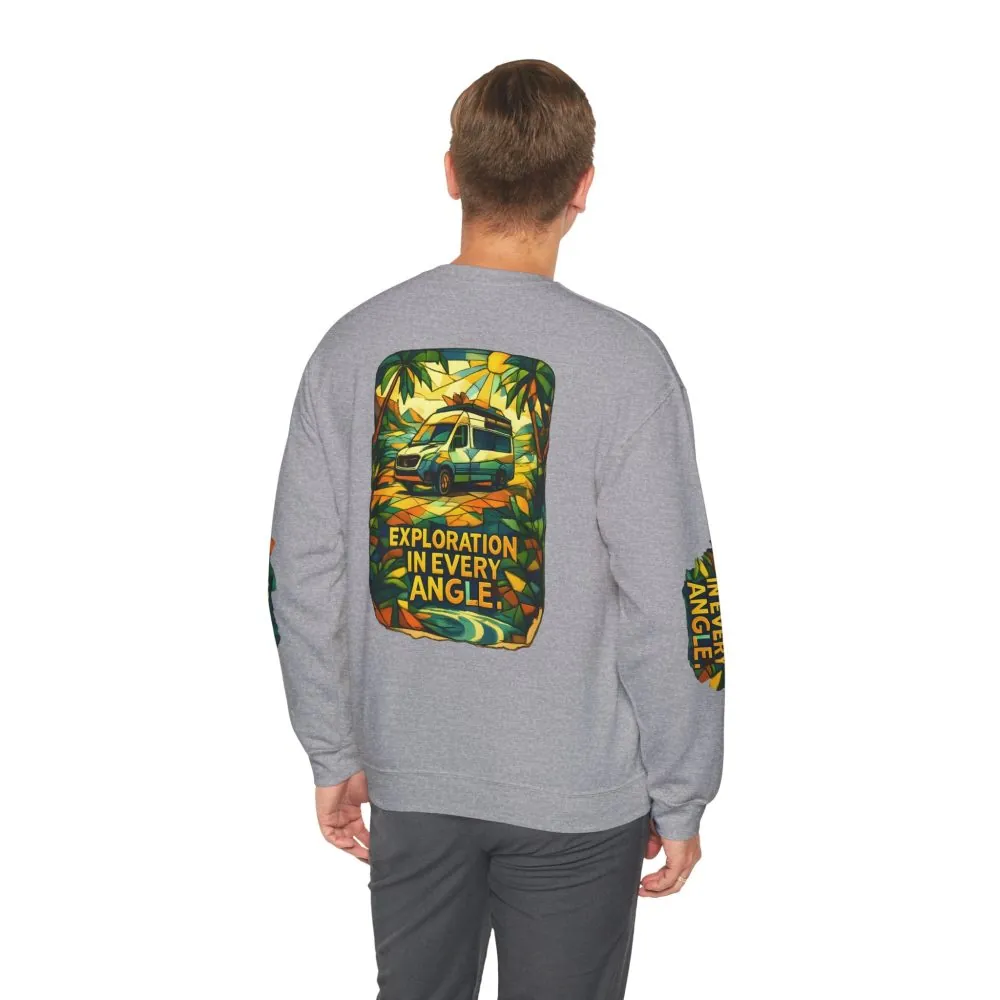 Unisex Heavy Blend™ Crewneck Sweatshirt — "Exploration In Every Angle" Design Cubic-Line
