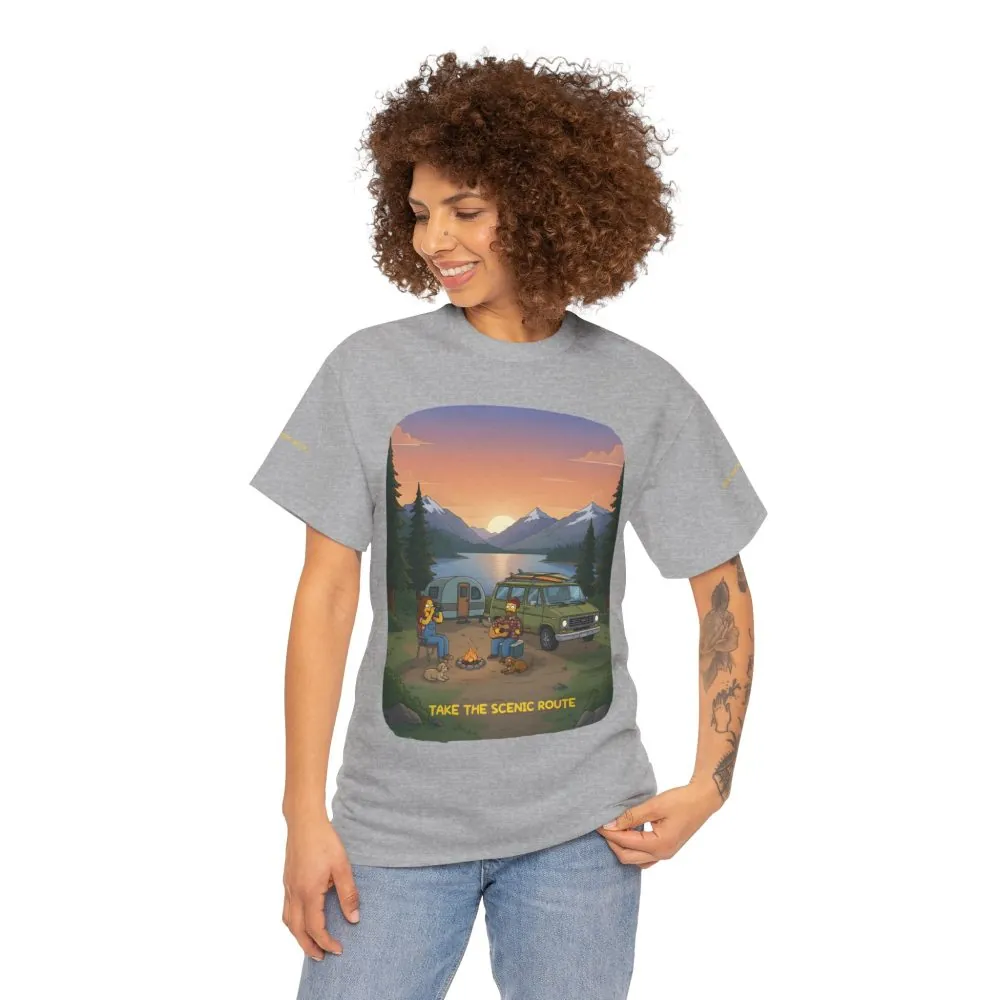 Unisex Heavy Cotton Tee — "Take The Scenic Route" Design Sitcom-Line