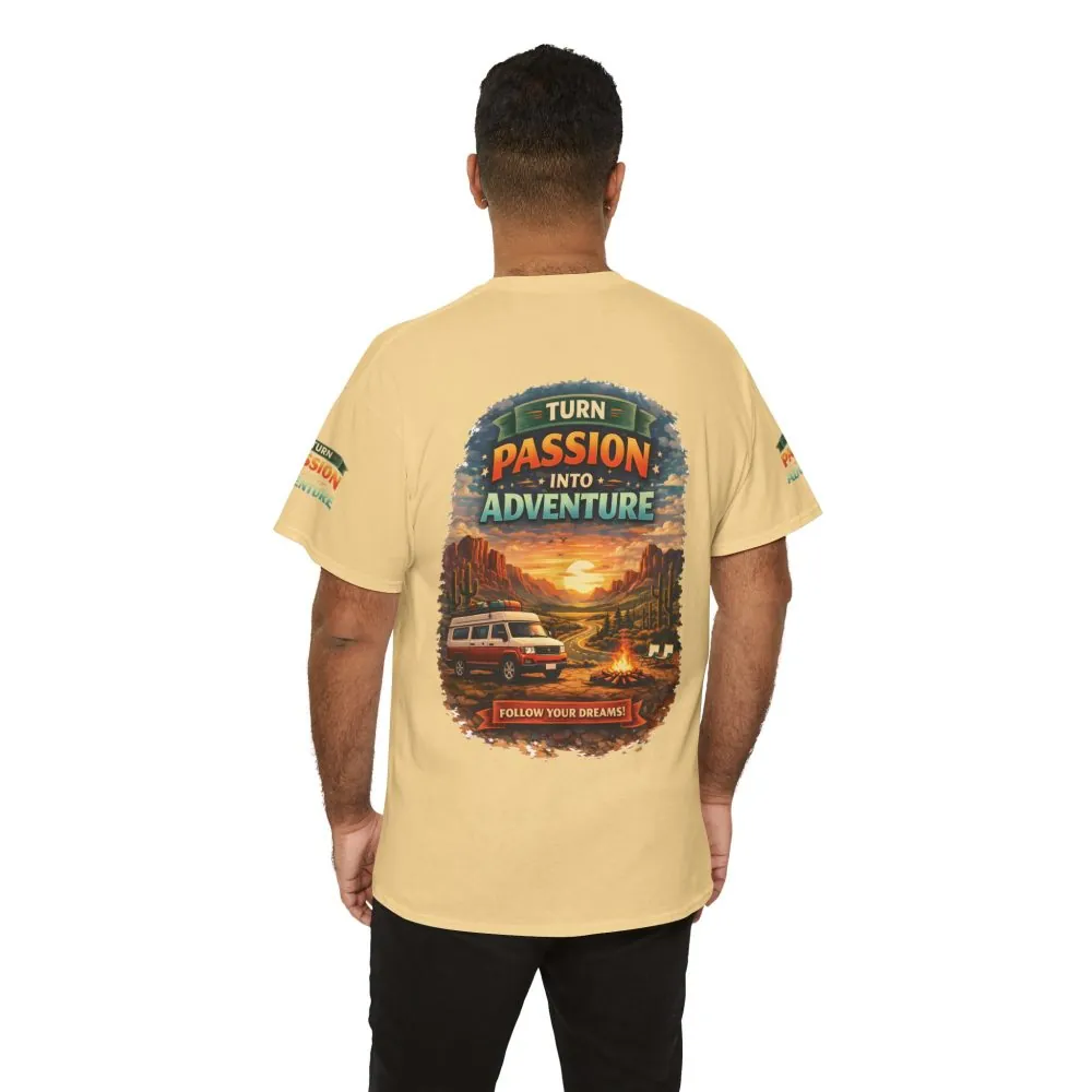 Unisex Heavy Cotton Tee — "Turn Passion Into Adventure" Design Scenic-Line