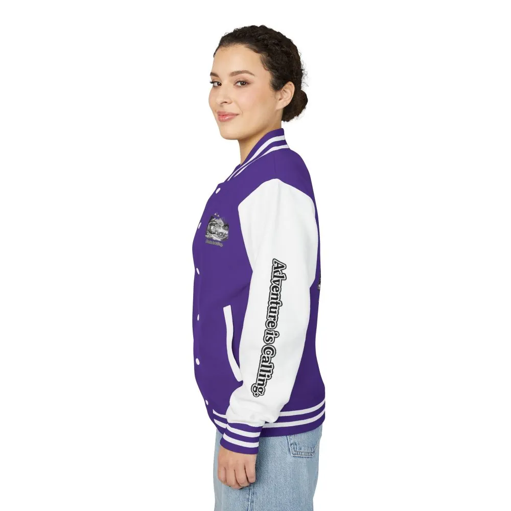 Unisex Heavyweight Letterman Jacket — "Adventure Is Calling" Travel Varsity Coat