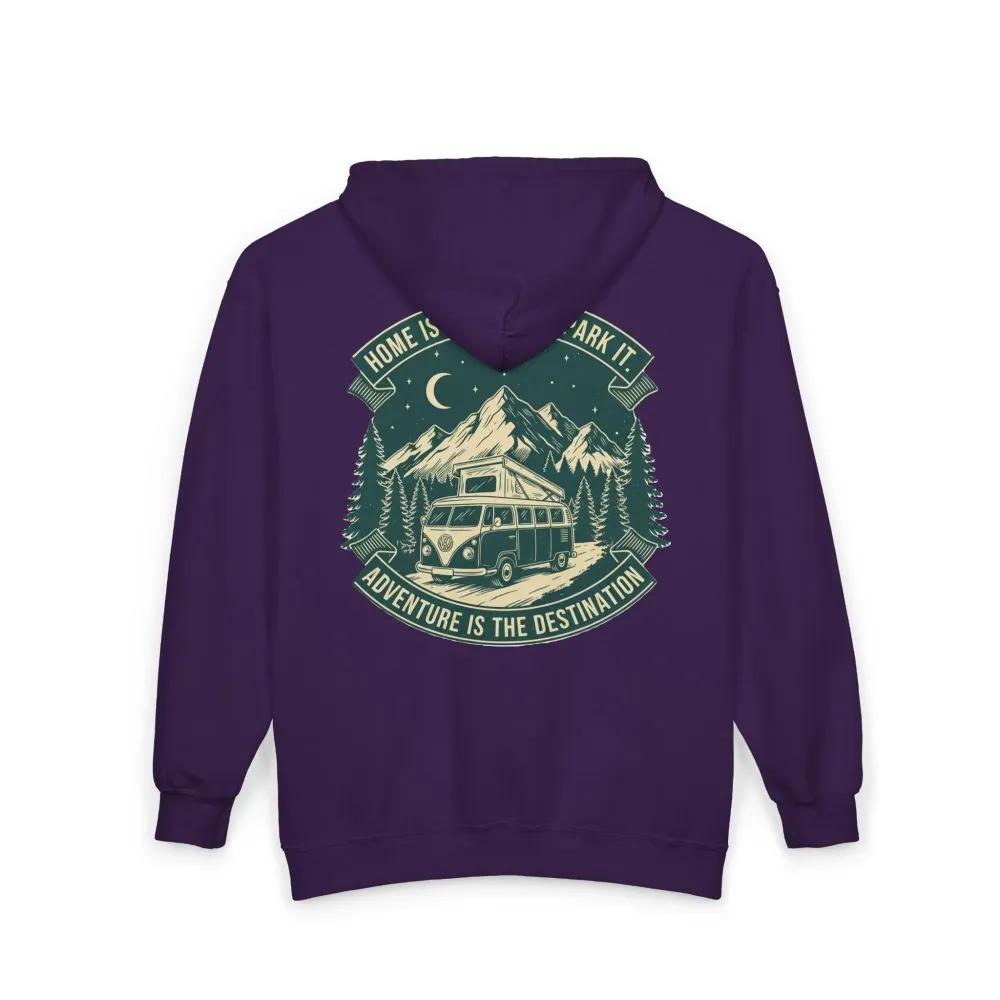 15000445461708697778_2048.jpeg Zip Hoodie — "Home Is Where You Park It-Adventure is the destination"(Front + Back Printed) Camper Van Adventure Zip-Up