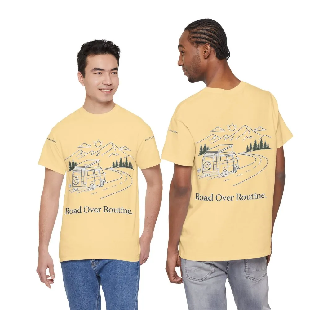 15006596371382767657_2048.jpeg Unisex Heavy Cotton Tee — "Road Over Routine" Design Minimal-Line