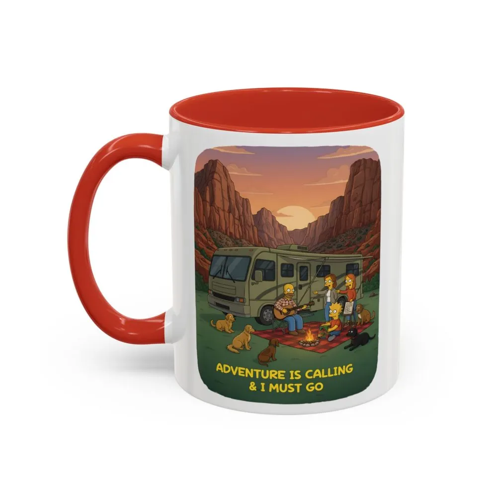 Accent Coffee Mug (11, 15oz) — "Adventure Is Calling-I Must Go" Design Sitcom-Line