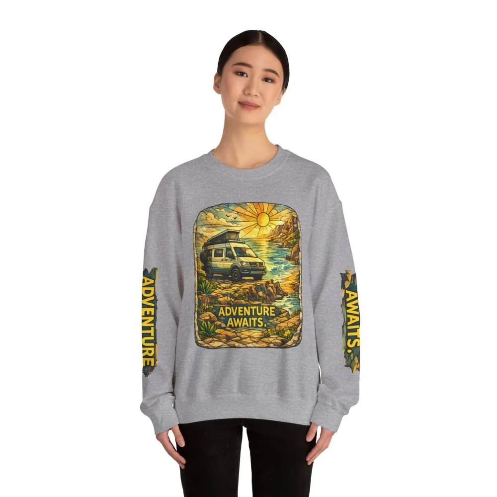 15019689921882665784_2048.jpeg Unisex Heavy Blend™ Crewneck Sweatshirt — "Adventure Awaits" Design Cubic-Line