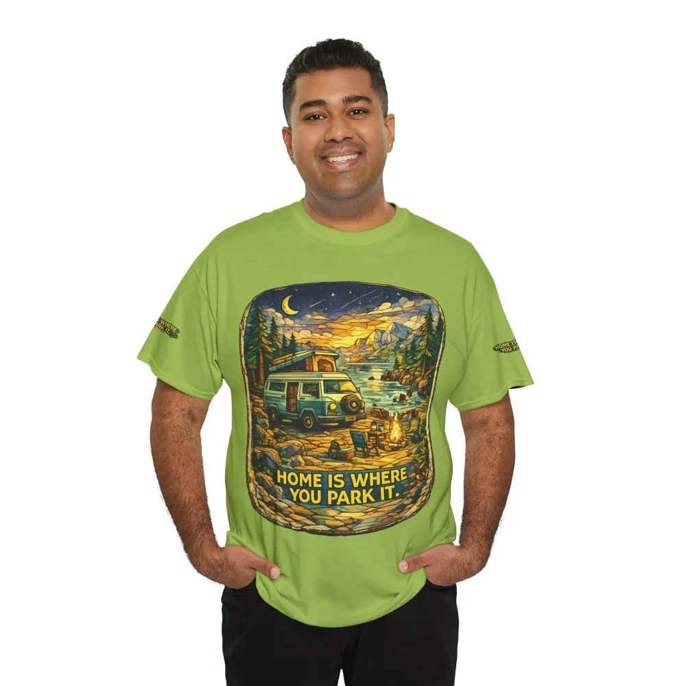 Unisex Heavy Cotton Tee — "Home Is Where You Park It" Design Cubic-Line