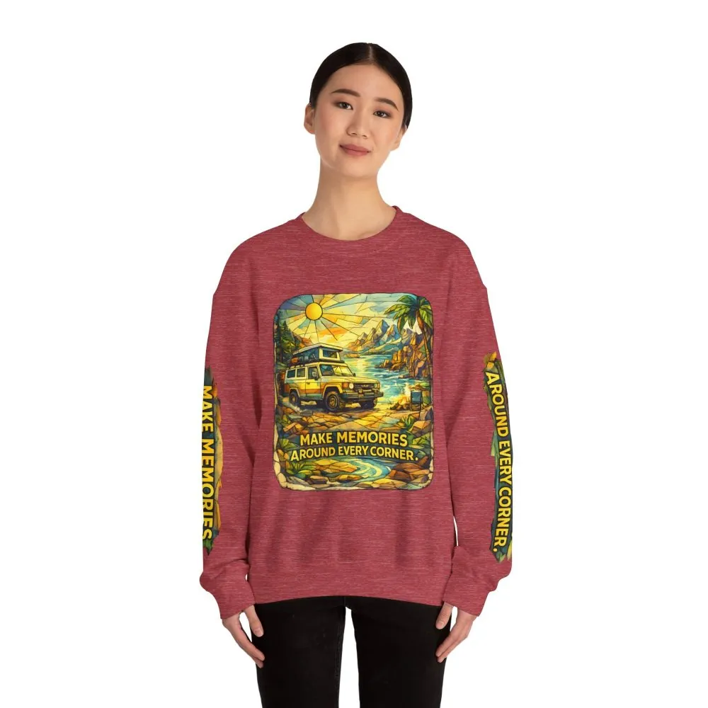 15021156972047705607_2048.jpeg Unisex Heavy Blend™ Crewneck Sweatshirt — "Make Memories Around Every Corner" Design Cubic-Line
