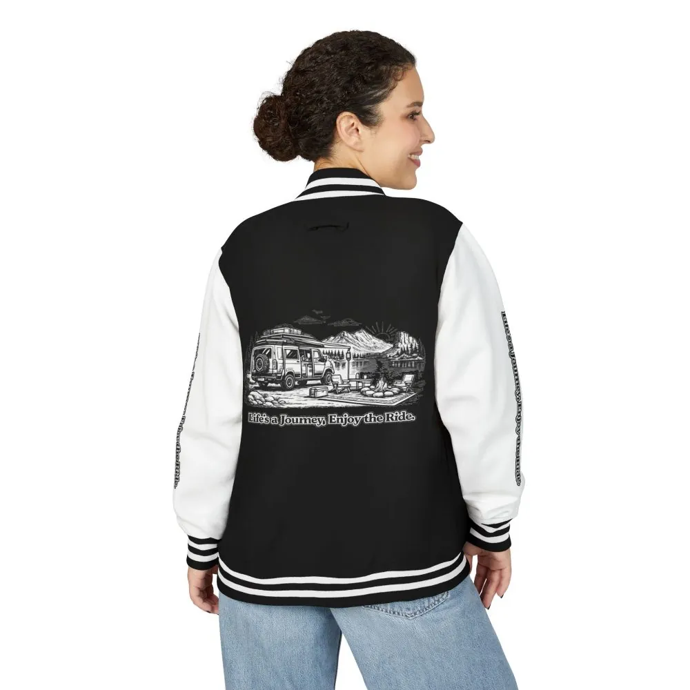 Unisex Heavyweight Letterman Jacket — "Lifes A Journey,Enjoy The Ride" Travel Varsity Coat