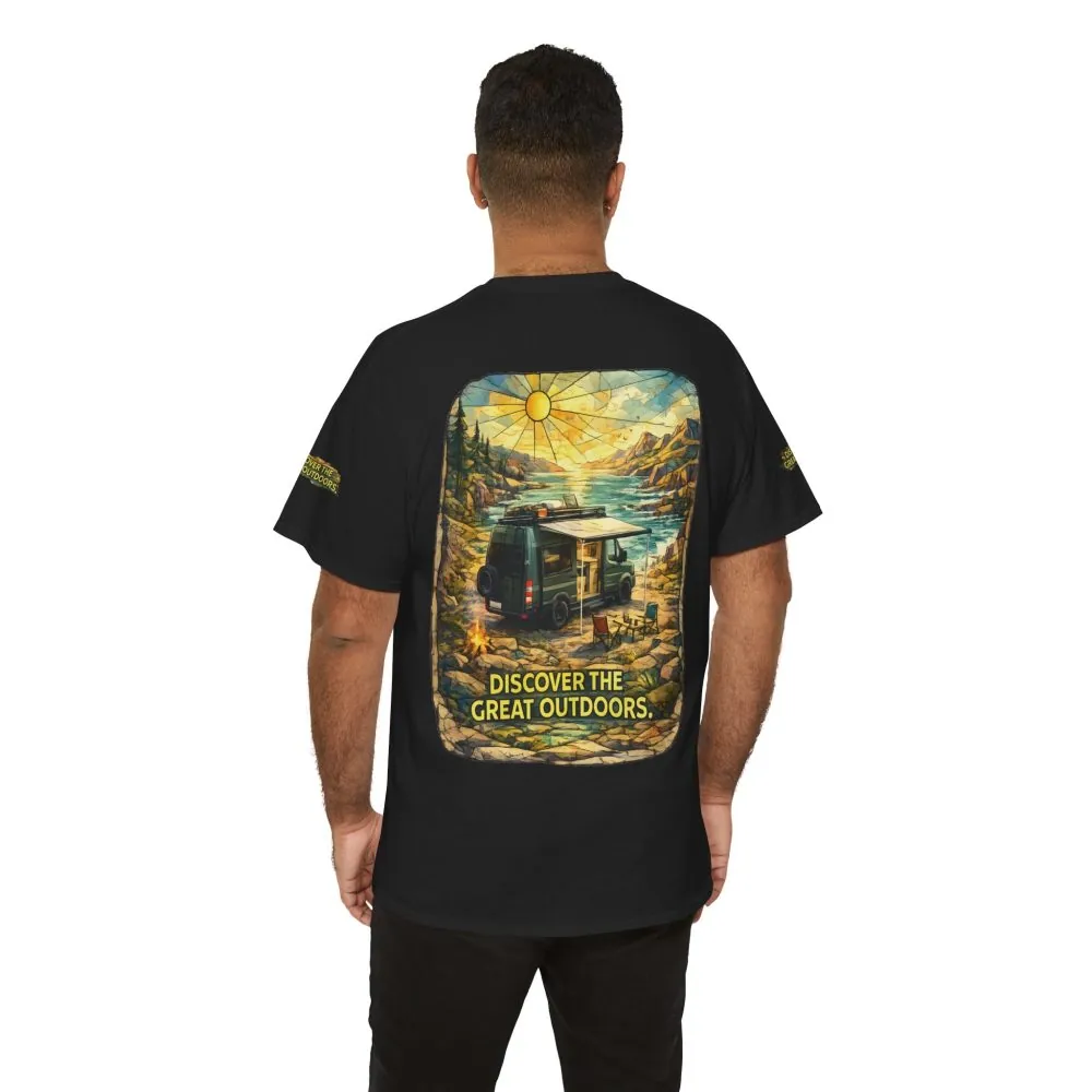 Unisex Heavy Cotton Tee — "Discover The Great Outdoors" Design Cubic-Line
