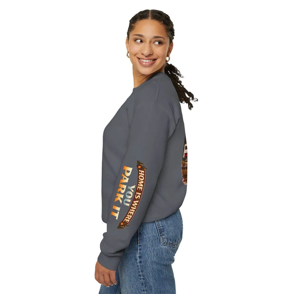 Unisex Heavy Blend™ Crewneck Sweatshirt — "Home Is Where You Park It" Design Scenic-Line