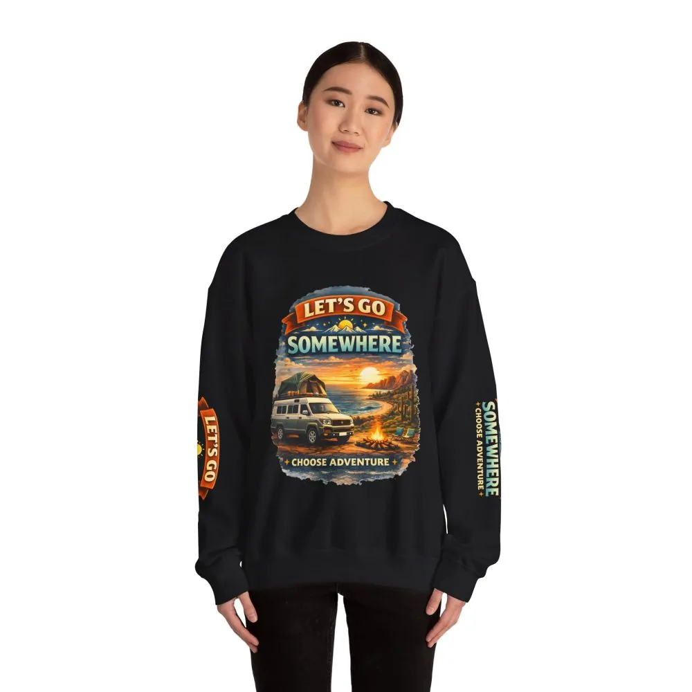 Unisex Heavy Blend™ Crewneck Sweatshirt — "Lets Go Somewhere" Design Scenic-Line