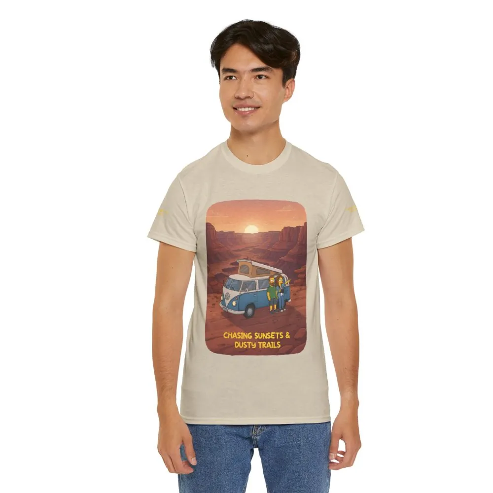 Unisex Heavy Cotton Tee — "Chasing Sunsets And Dusty Trails" Design Sitcom-Line