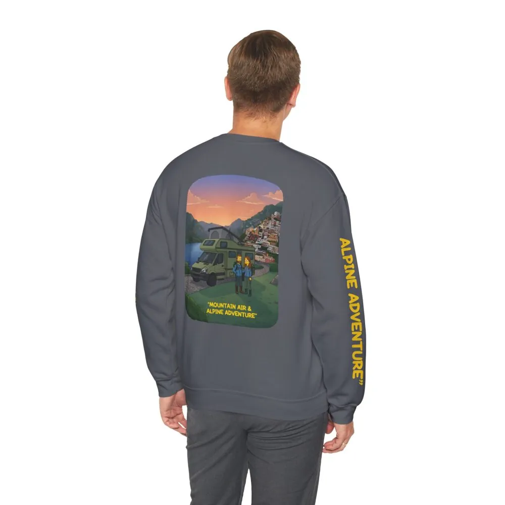 Unisex Heavy Blend™ Crewneck Sweatshirt — "Mountain Air And Alpine Adventure"" Design Sitcom-Line