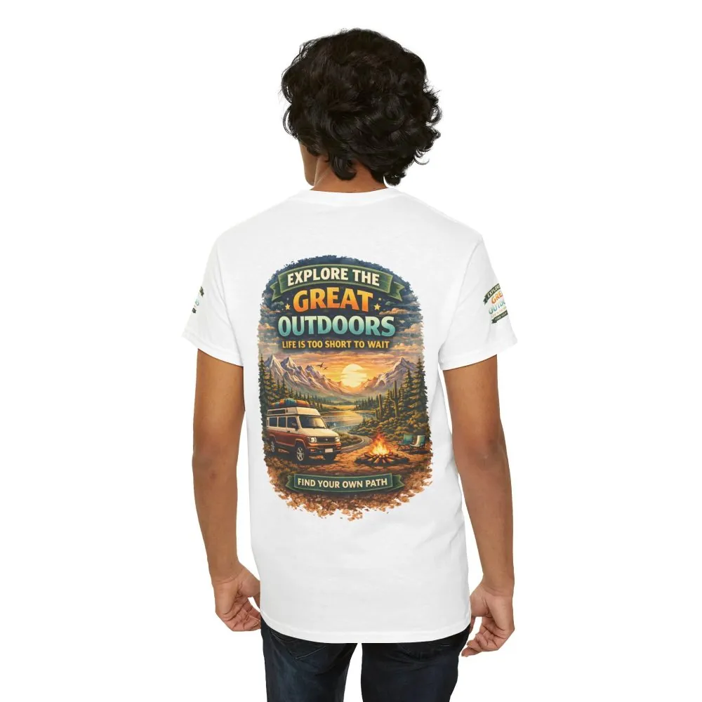 Unisex Heavy Cotton Tee — "Explore The Great Outdoors" Design Scenic-Line