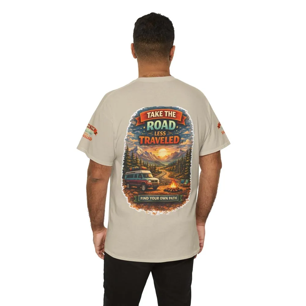 Unisex Heavy Cotton Tee — "Take The Road Less Traveled" Design Scenic-Line