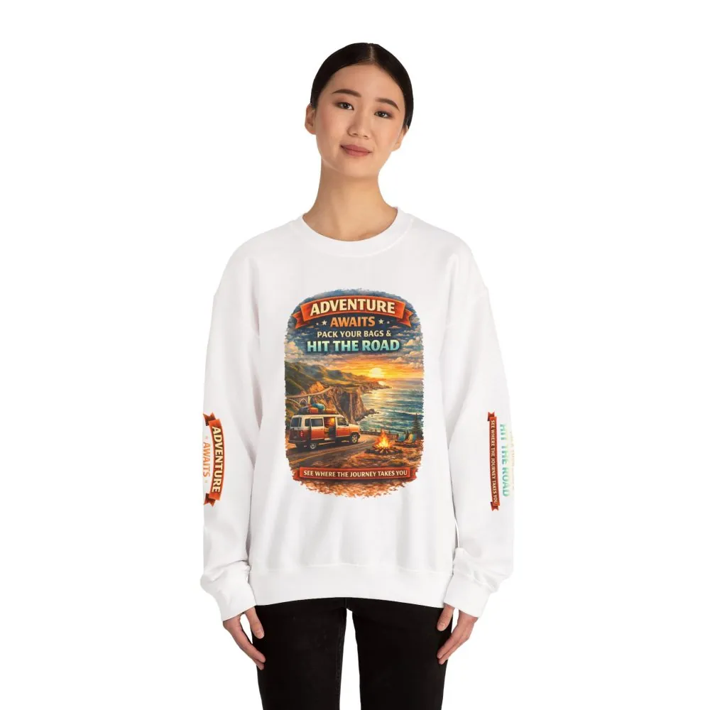 15089662707905279969_2048.jpeg Unisex Heavy Blend™ Crewneck Sweatshirt — "Adventure Awaits-Pack Your Bags" Design Scenic-Line
