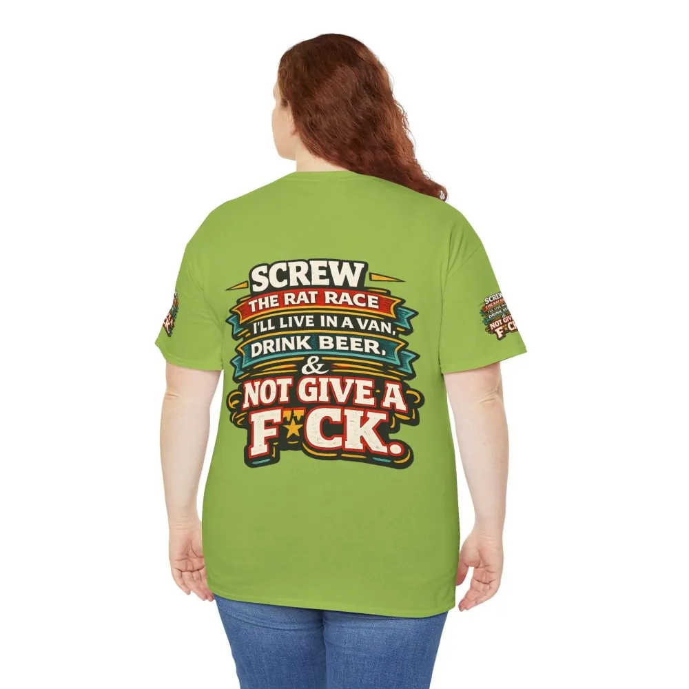 Unisex Heavy Cotton Tee — "Screw The Rat Race" Design F**K-Line