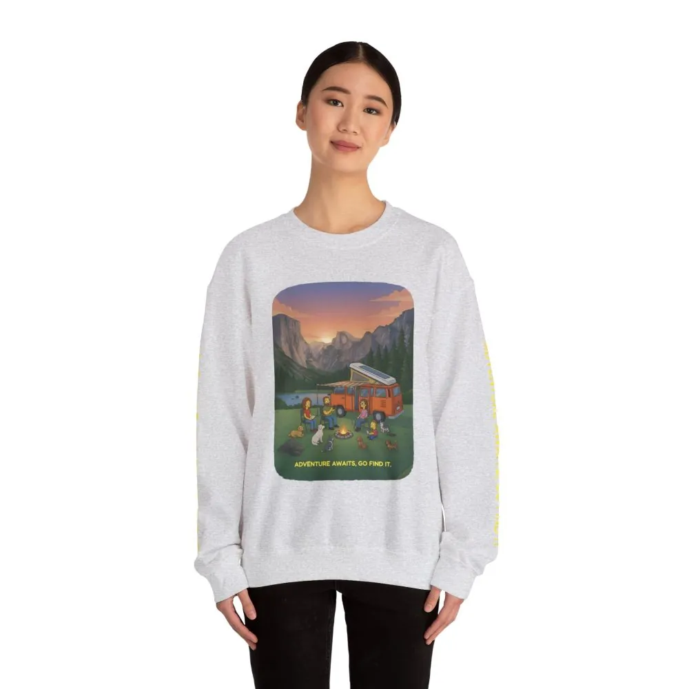 Unisex Heavy Blend™ Crewneck Sweatshirt — "Adventure Awaits-Go Find It"" Design Sitcom-Line