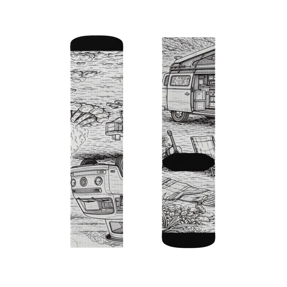 Sublimation Socks — Retro Camper Roadtrip Crew Socks