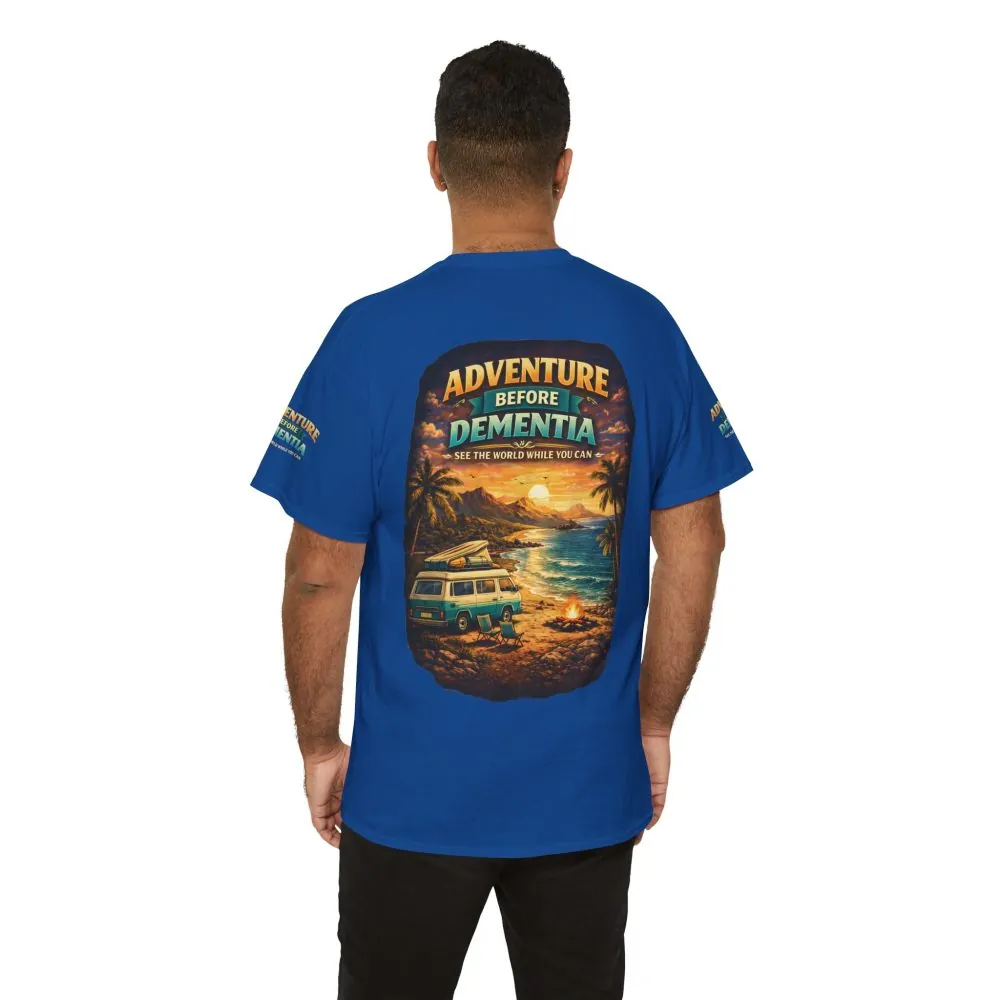 Unisex Heavy Cotton Tee — "Adventure Before Dementia" Design Scenic-Line
