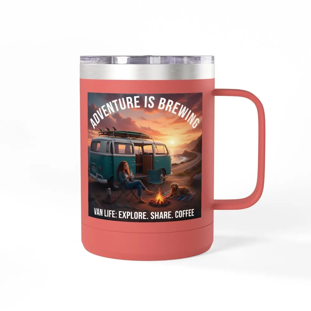 15117119855760718605_2048.jpeg Coffee Mug Tumbler, 15oz-- "Adventure Is Brewing"
