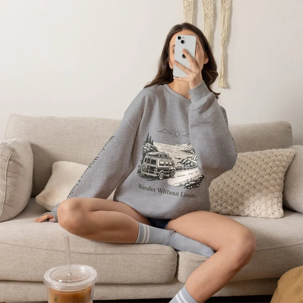 Unisex Heavy Blend™ Crewneck Sweatshirt — "Wander Without Limits" Design Minimal-Line