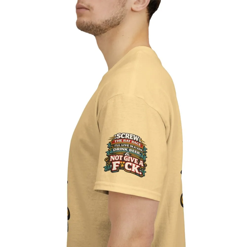 Unisex Heavy Cotton Tee — "Screw The Rat Race" Design F**K-Line