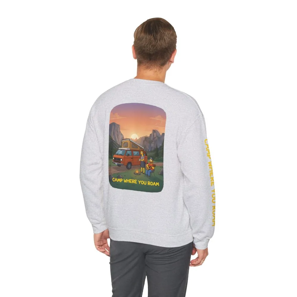 Unisex Heavy Blend™ Crewneck Sweatshirt — "Camp Where You Roam" Design Sitcom-Line