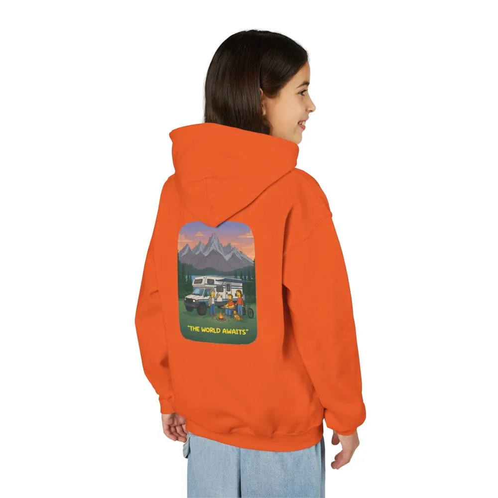 Youth Hoodie(Gildan) – "The World Awaits" (Design Sitcom-Line)