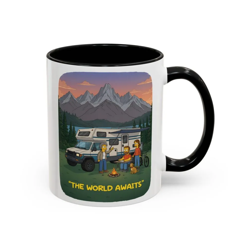 Accent Coffee Mug (11, 15oz) — "The World Awaits" Design Sitcom-Line