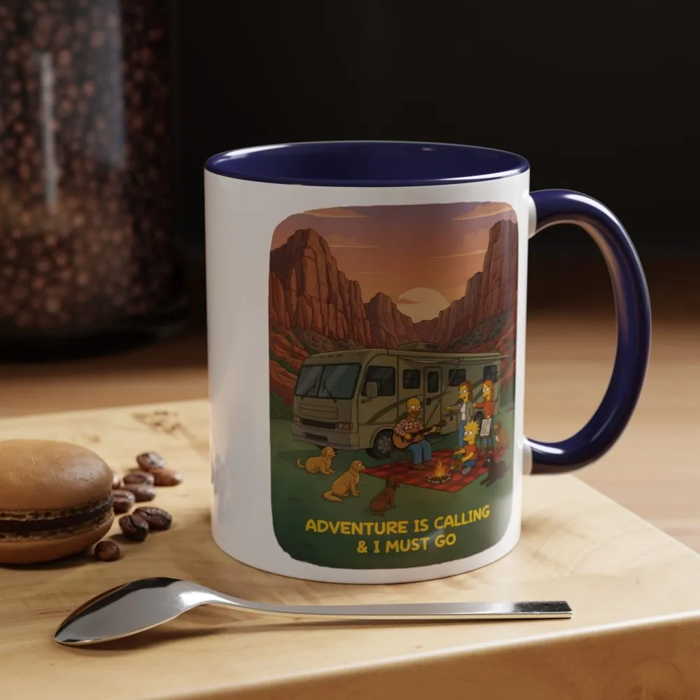 Accent Coffee Mug (11, 15oz) — "Adventure Is Calling-I Must Go" Design Sitcom-Line
